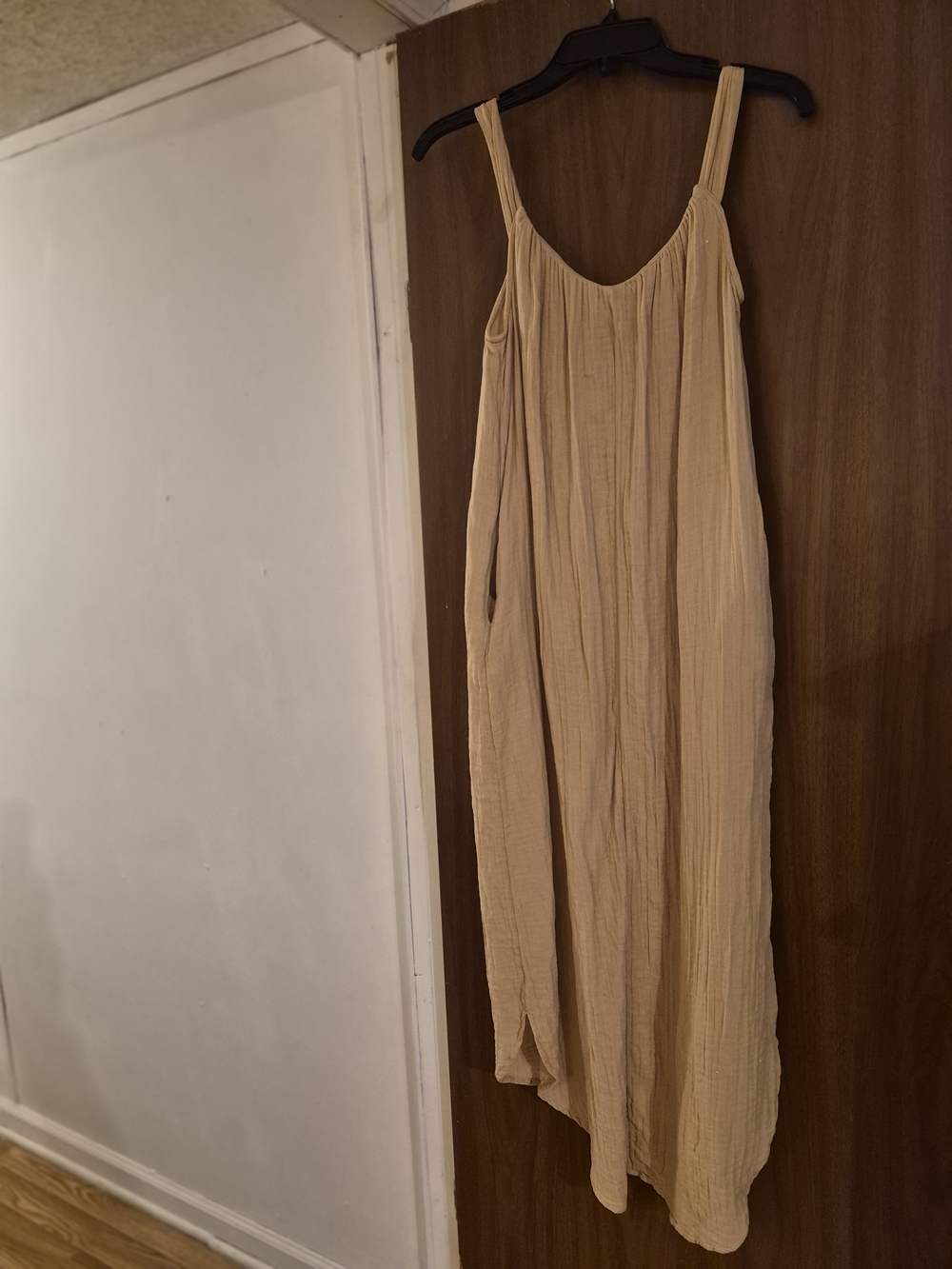 Old Navy Beige Crinkled Midi Dress